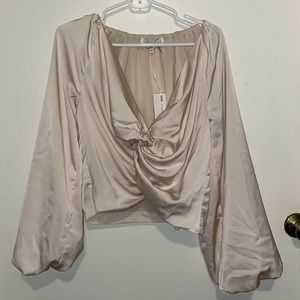 Endless Rose Cream Front Twist Satin Cropped Blouse